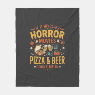 Horror Movies Pizza Beer Halloween Design_1 Fleece Blanket