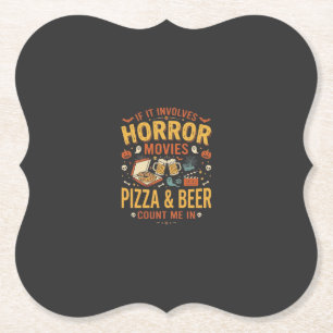 Horror Movies Pizza Beer Halloween Design_1 Paper Coaster