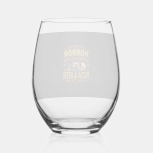 Horror Movies Pizza Beer Halloween Design_1 Stemless Wine Glass