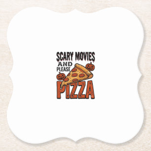 Horror Pizza Shirt for Scary Movie Night Fans_1 Paper Coaster