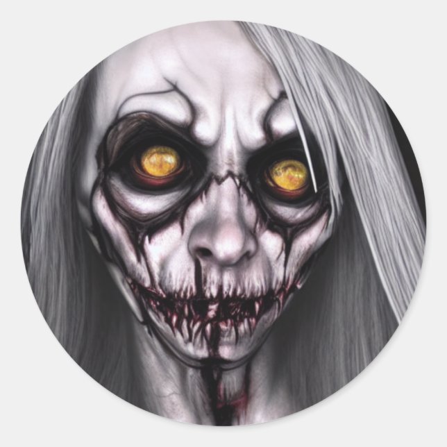 Horror scary Woman Classic Round Sticker (Front)
