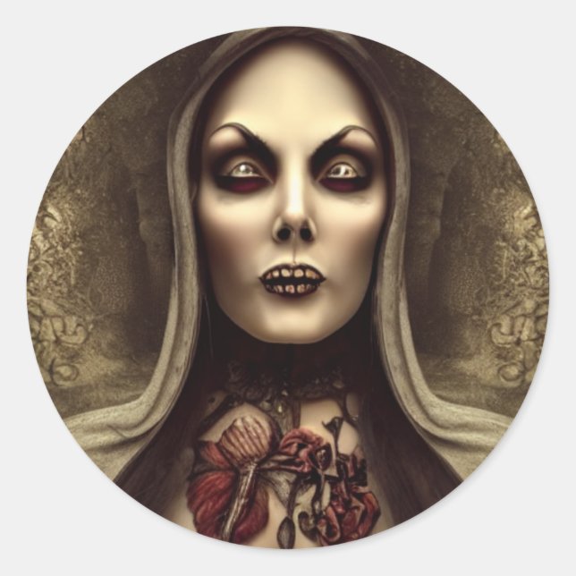 Horror scary Woman Classic Round Sticker (Front)