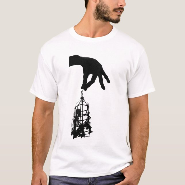 Horror Skeleton Creepy Human Skeleton Cage T-Shirt (Front)