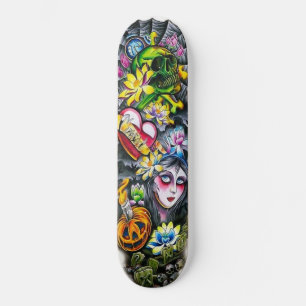 Horror Skull Girl Heart Flowers Pumpkin Skateboard