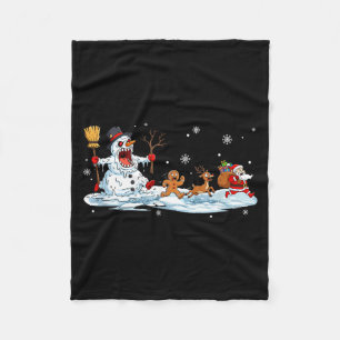 Horror Snowman Christmas Reindeer Gingerbread Sant Fleece Blanket