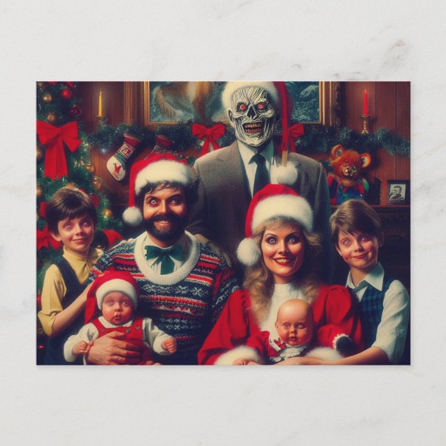 Horror Spooky Christmas Retro Family Portrait Postcard (Front)