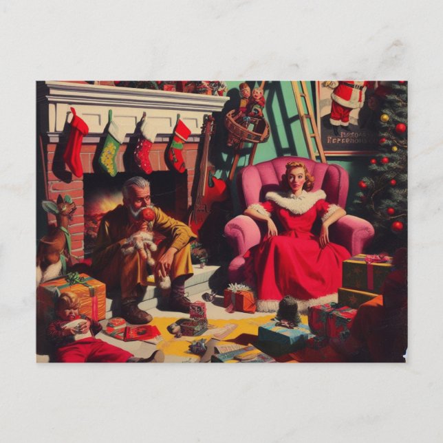 Horror Spooky Christmas Retro Family Portrait Postcard (Front)