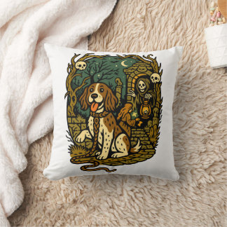 Horror Spooky Skeleton Dog Aesthetic Cushion