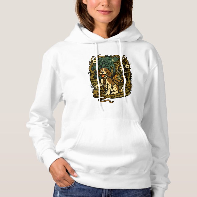 Horror Spooky Skeleton Dog Aesthetic Hoodie (Front)