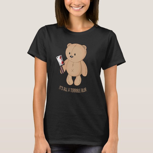 Horror Teddy holding bloody knife killer bear slog T-Shirt (Front)