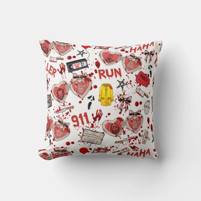 Horror Themed Decor Blood Splatter Throw Cushion (Front)