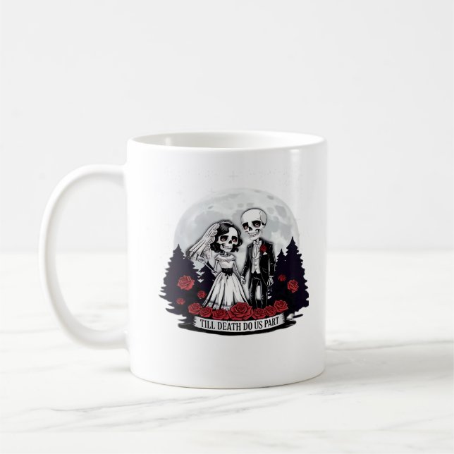Horror Valentines Day Skeleton Couple Till Death D Coffee Mug (Left)