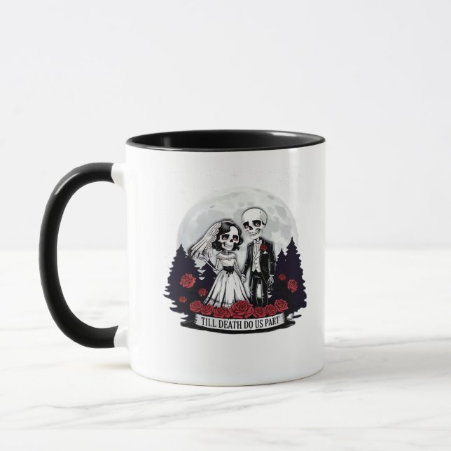 Horror Valentines Day Skeleton Couple Till Death D Mug (Left)