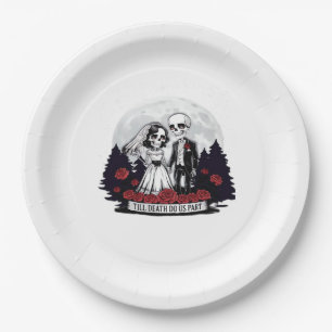 Horror Valentines Day Skeleton Couple Till Death D Paper Plate