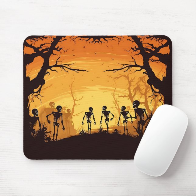 Horror Walking Skeletons In Forest Halloween Night Mouse Mat (With Mouse)