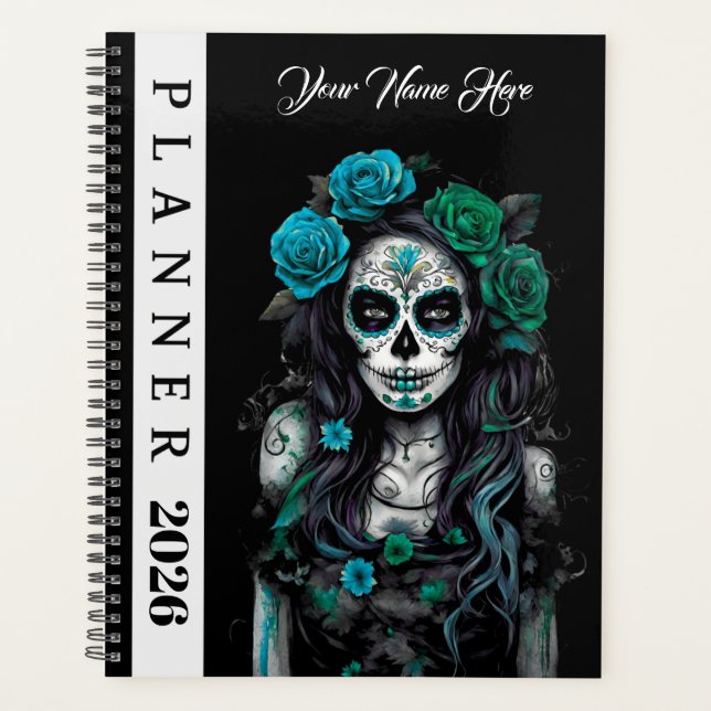 Horror Women Scull Year 2026 Monthly Daily Black  Planner (Front)