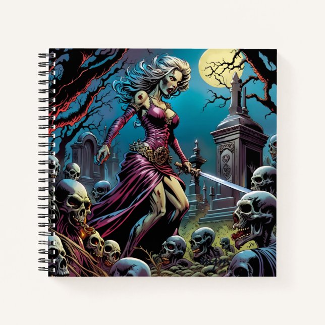 Horror Zombie Girl With Sword Notebook (Front)