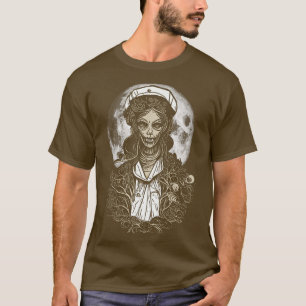 Horror Zombie Nurse Full Moon Halloween Scary Mons T-Shirt