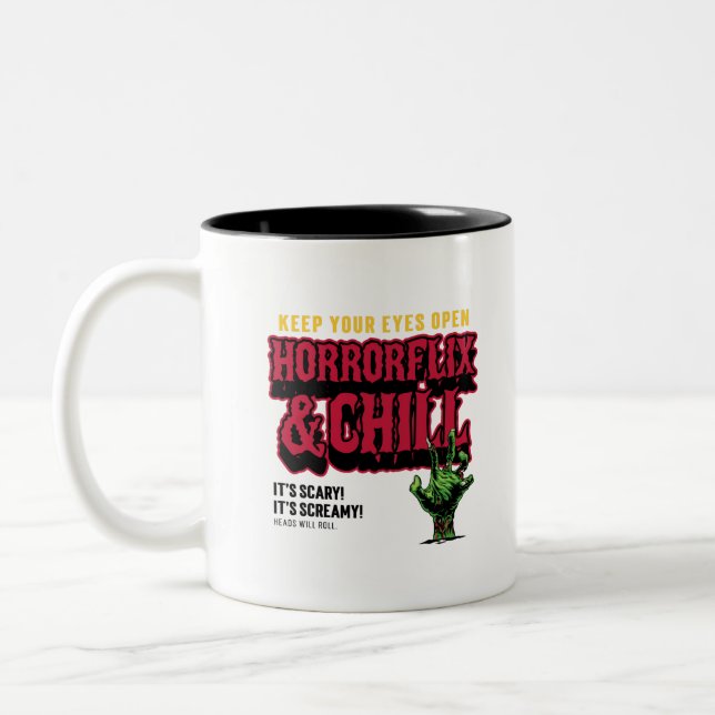 Horrorflix And Chill  Two-Tone Coffee Mug (Left)