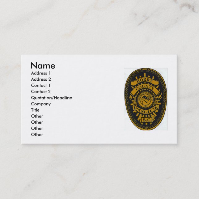 horry county police, Name, Address 1, Address 2... Business Card (Front)