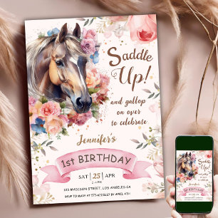 Horse 1st Birthday CowGirl Pink Saddle Up! Invitation