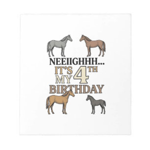 Horse 4th Birthday Vintage Engraving Kids Party De Notepad