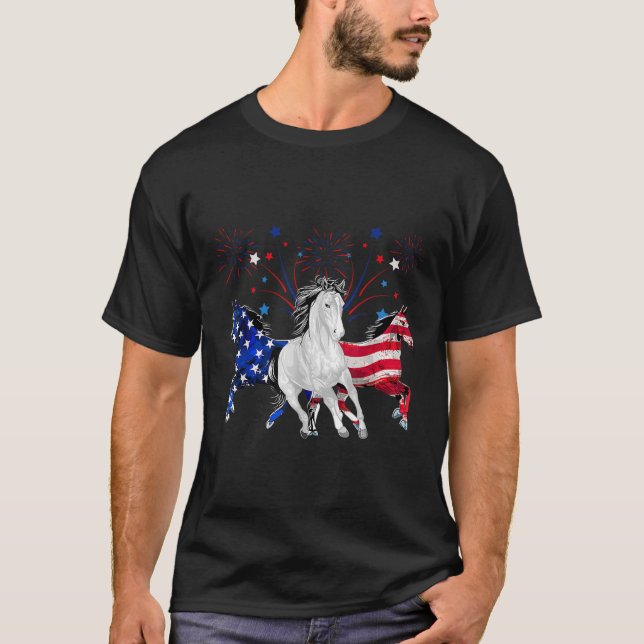 Horse 4th Of July Patriotic American Flag  T-Shirt (Front)
