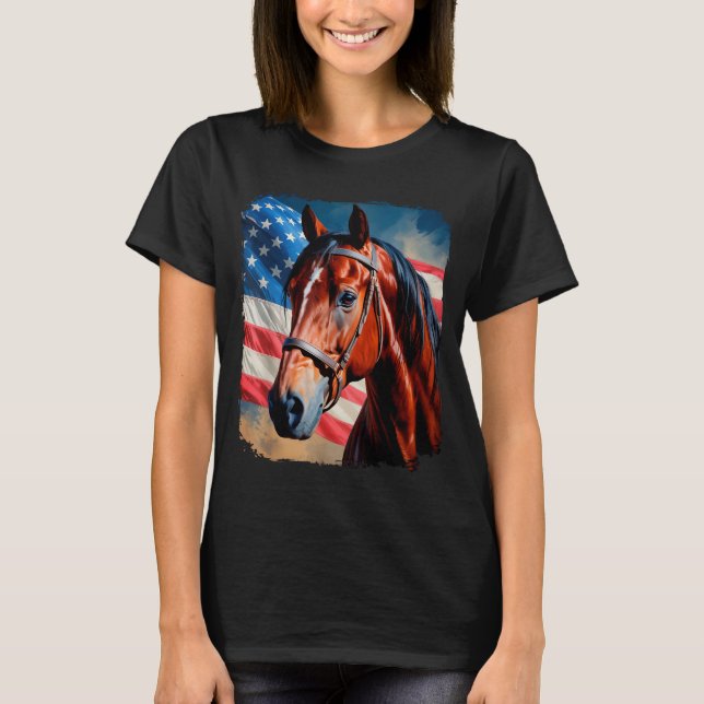 Horse 4th Of July Patriotic Horse American Flag  T-Shirt (Front)