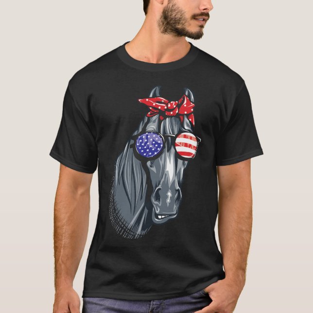 Horse 4th Of July Shirt Women Horse Graphic Americ (Front)