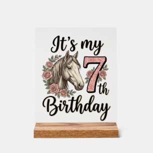 Horse 7th Birthday Girl Floral Vintage Shirt Desig Acrylic Sign