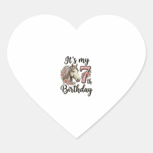 Horse 7th Birthday Girl Floral Vintage Shirt Desig Heart Sticker