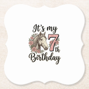 Horse 7th Birthday Girl Floral Vintage Shirt Desig Paper Coaster