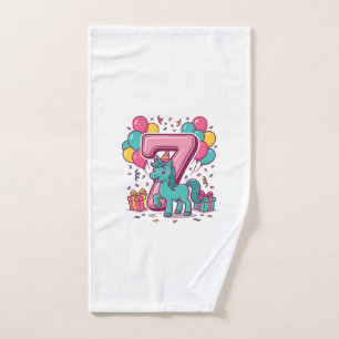 Horse 7th Birthday Party Cute Pony Vector Design_1 Hand Towel