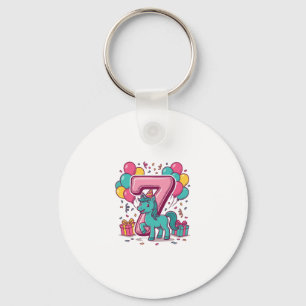 Horse 7th Birthday Party Cute Pony Vector Design_1 Key Ring