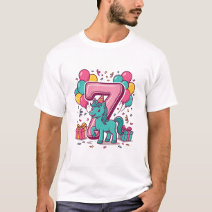 Horse 7th Birthday Party Cute Pony Vector Design_1 T-Shirt