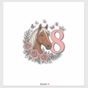 Horse 8th Birthday Floral Vintage Engraving Design