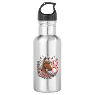 Horse 8th Birthday Floral Vintage Engraving Design 532 Ml Water Bottle