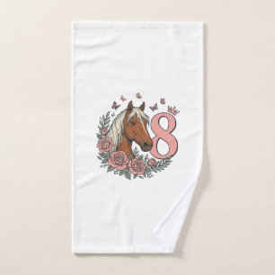 Horse 8th Birthday Floral Vintage Engraving Design Hand Towel