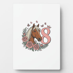 Horse 8th Birthday Floral Vintage Engraving Design Plaque