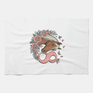 Horse 8th Birthday Floral Vintage Engraving Design Tea Towel