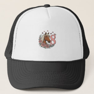 Horse 8th Birthday Floral Vintage Engraving Design Trucker Hat
