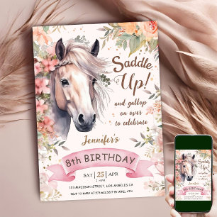 Horse 8th Birthday Girl Wild Floral Saddle Up Invitation