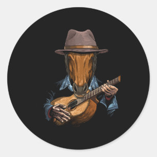 Horse Acoustic Guitar Horse Guitar Player Farm Ani Classic Round Sticker