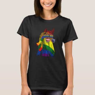 Horse American 4th Of July Rainbow Flag Proud Lgbt T-Shirt