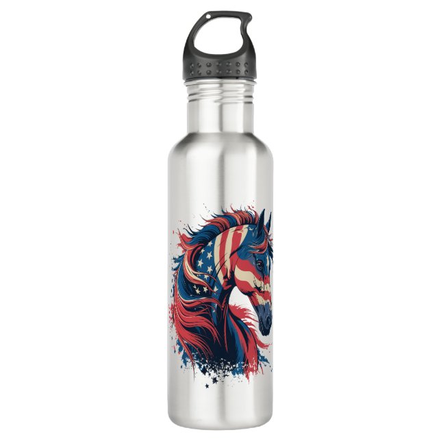 Horse American Flag 710 Ml Water Bottle (Front)