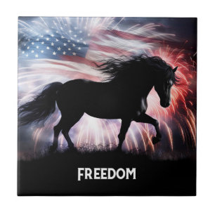 Horse American Flag and Fireworks Tile
