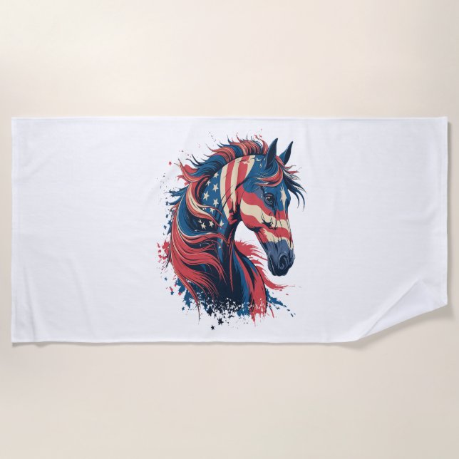 Horse American Flag Beach Towel (Front)