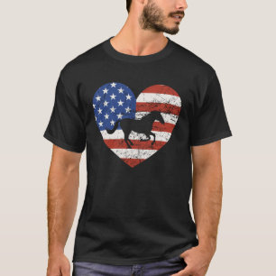 Horse American Flag Heart 4 th of July USA Patriot T-Shirt