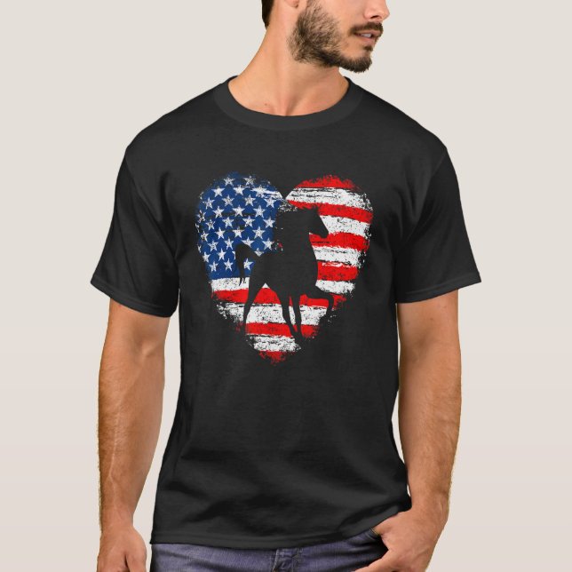 Horse American Flag Heart 4th Of July Horse  Men W T-Shirt (Front)