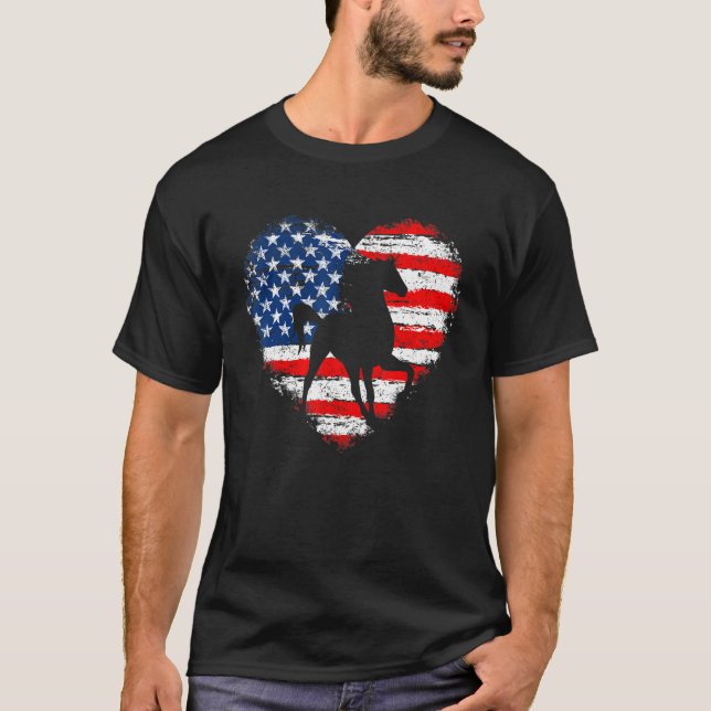 Horse American Flag Heart 4th of July USA Patrioti T-Shirt (Front)